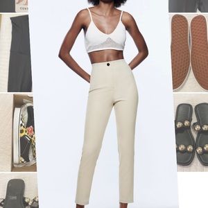 Zara High waisted gold button leggings